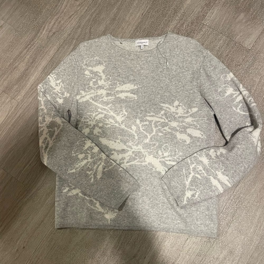 New Bianco & Blu Sweater Gray Floral Merino Wool Cashmere Blend Italy S